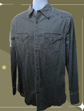 ✨Man X One Teaspoon Men's Gray And White Dot Denim Snap Down Western Shirt M